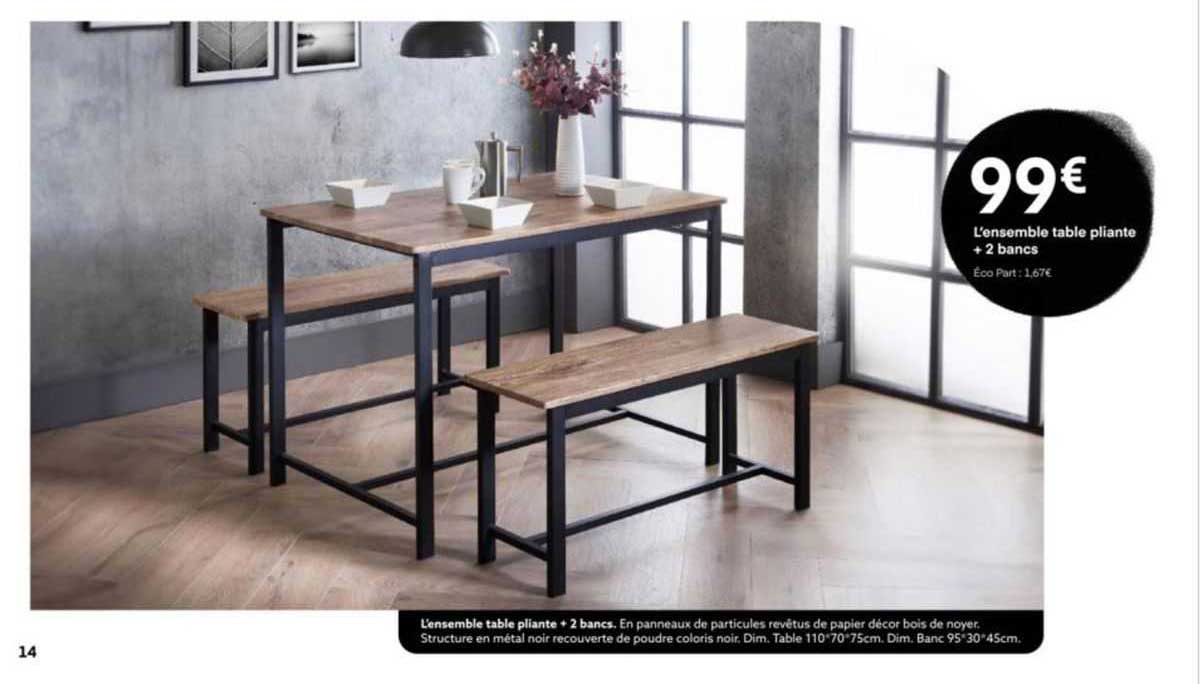 l'ensemble table pliante + 2 bancs