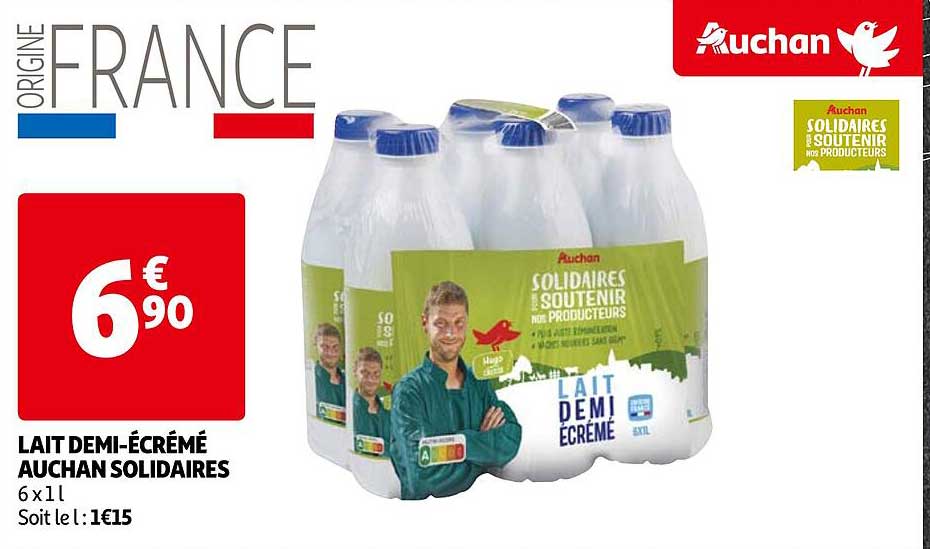 lait demi-écrémé auchan solidaires