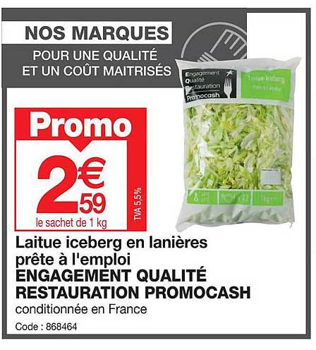 laitue iceberg en lanières prête à l'emploi engagement qualité restauration promocash