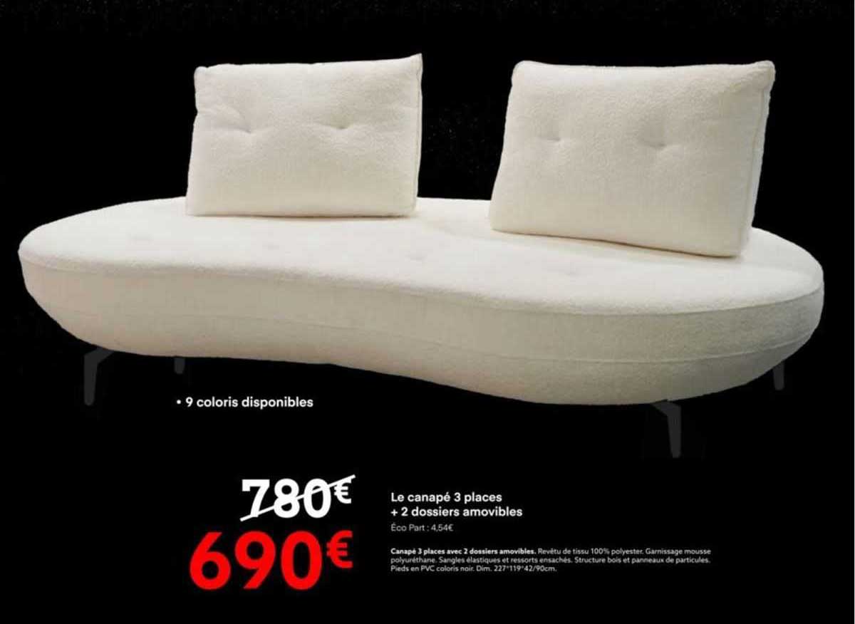 le canapé 3 places + 2 dossiers amovibles