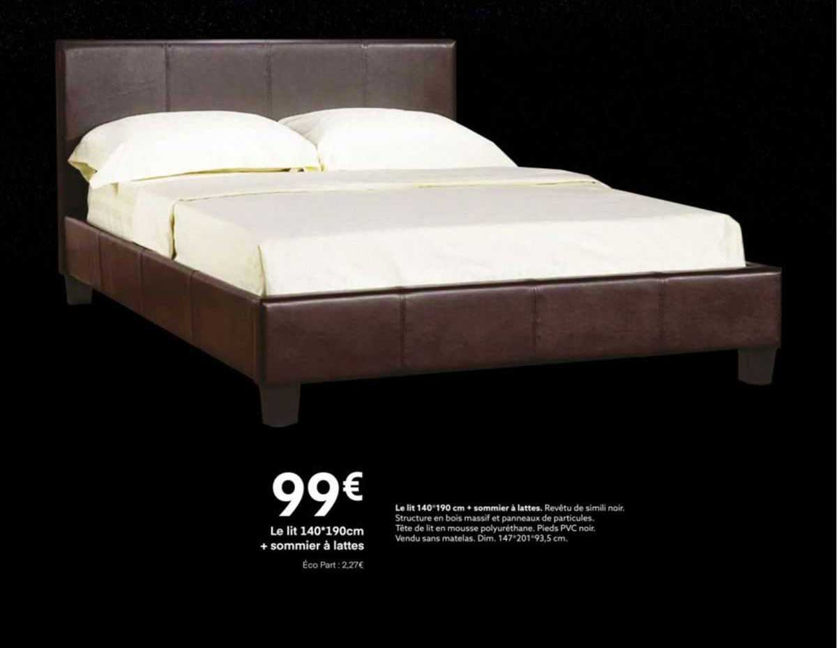 Le Lit 140-190 Cm + Sommier à Lattes