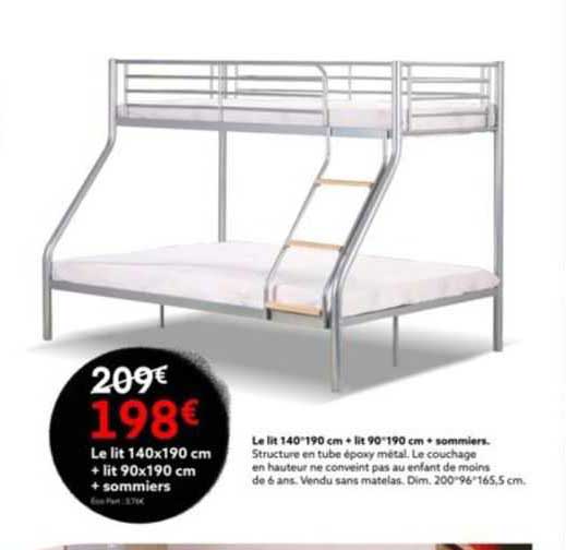 le lit 140x190 cm + lit 90x190 cm + sommiers