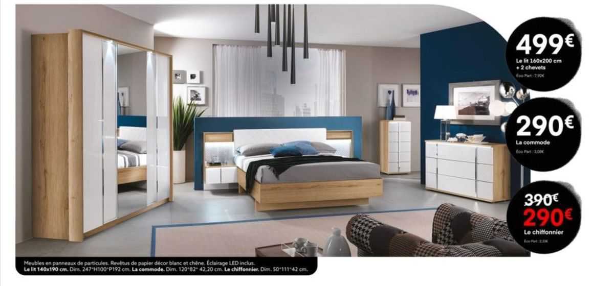 le lit 160x200 cm + 2 chevets la commode le choffonnier