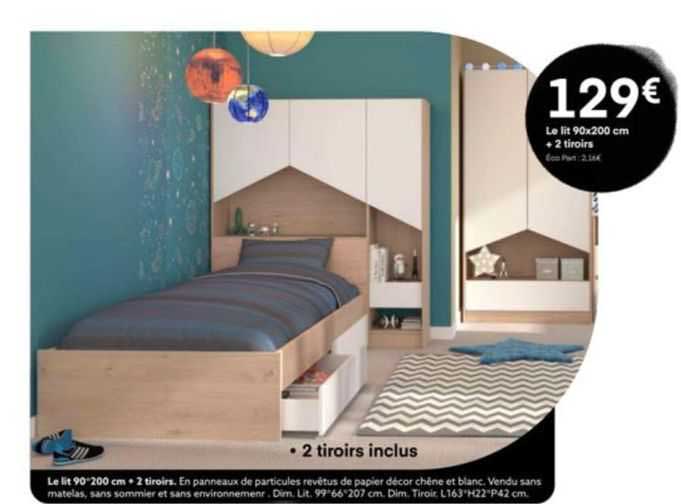 le lit 90x200 cm + 2 tiroirs