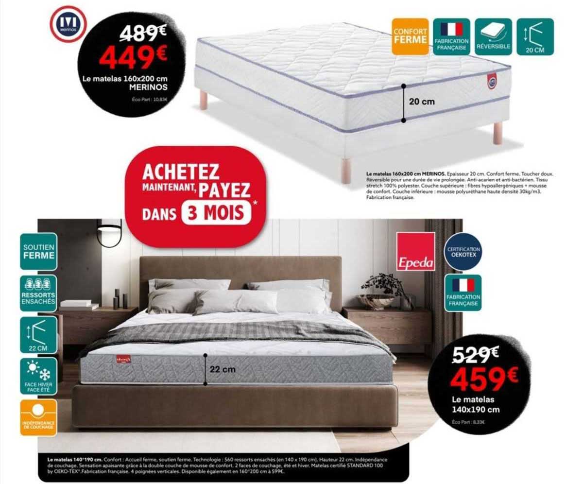 le matelas 140-190 cm le matelas 160x200 cm merinos