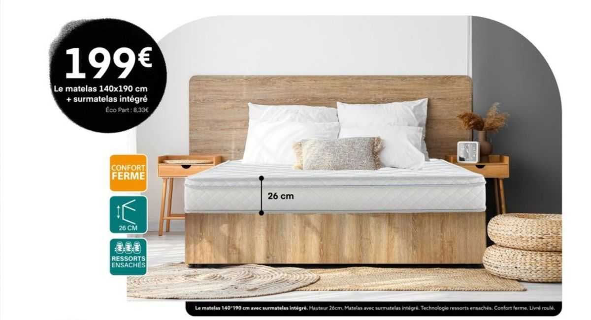 le matelas 140x190 cm + surmatelas intégré