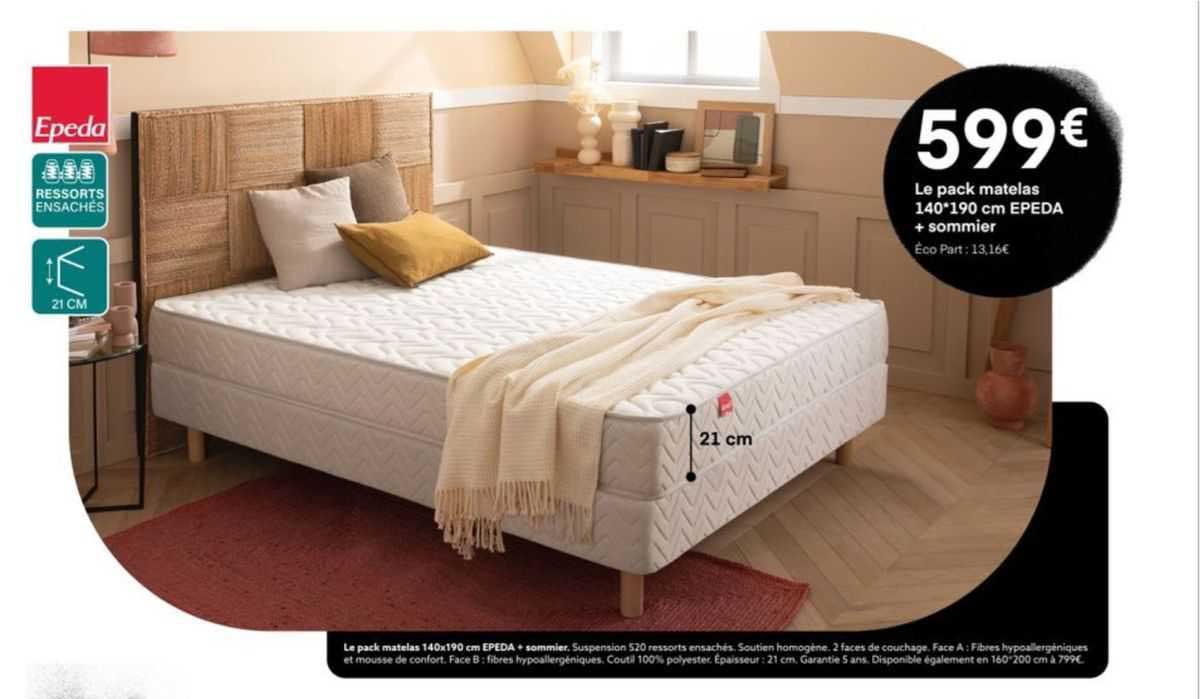 le pack matelas 140x190 cm edepa + sommier
