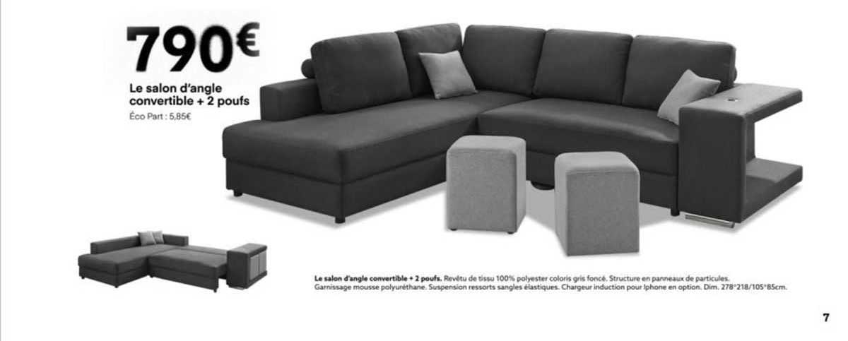 le salon d'angle convertibel + 2 poufs