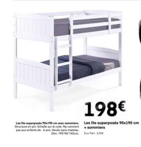les lits superposés 90x190 cm + sommiers