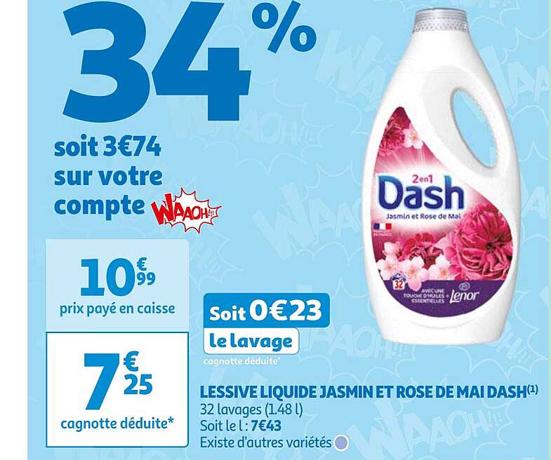 lessive liquide jasmin et rose de mai dash