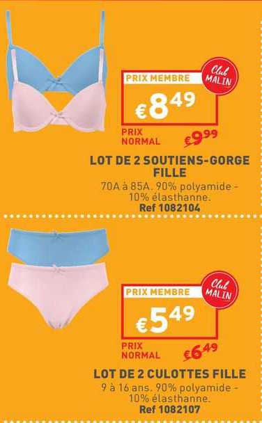 lot de 2 soutiens-gorge fille lot de 2 culotess fille