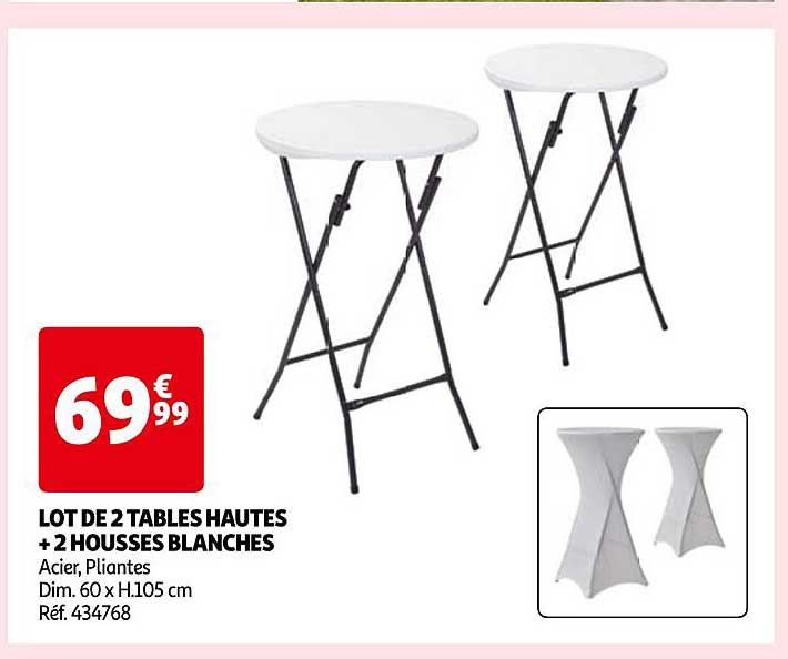 lot de 2 tables hautes + 2 housses blanches