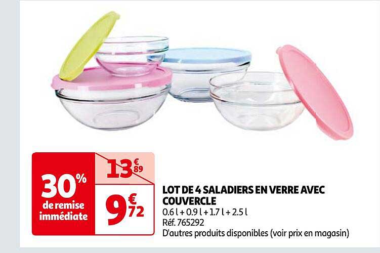 Lot De 4 Saladiers En Verres Avec Couvercle