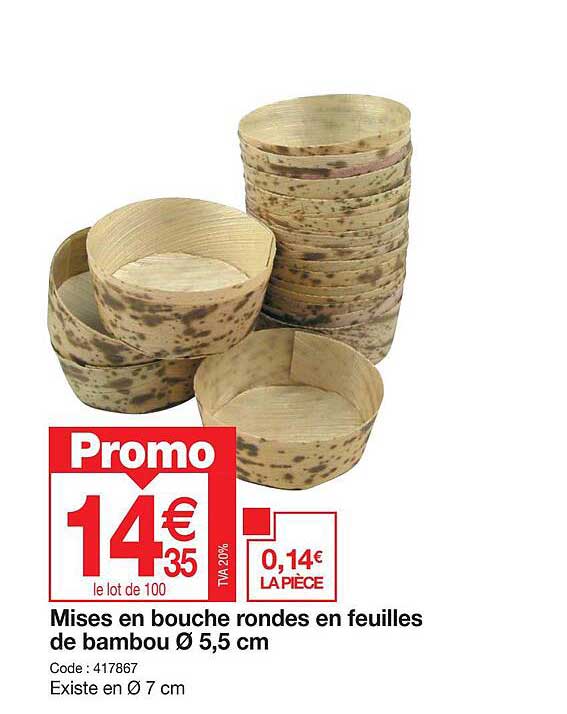 mises en bouche rondes en feuilles de bambou ø 5,5 cm