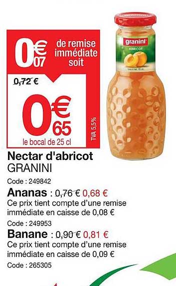 nectar d'abricot granini ananas banane