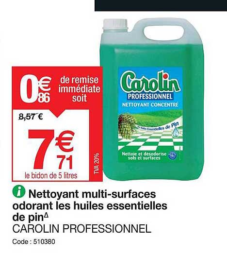 nettoyant multi-surfaces odorant les huiles essentielles de pin carolin professionnel