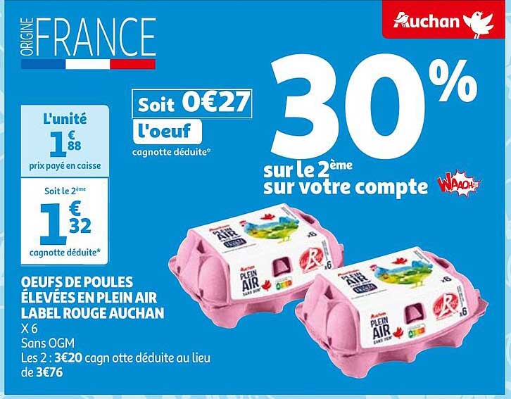 oeufs de poules élevées en plein air label rouge auchan