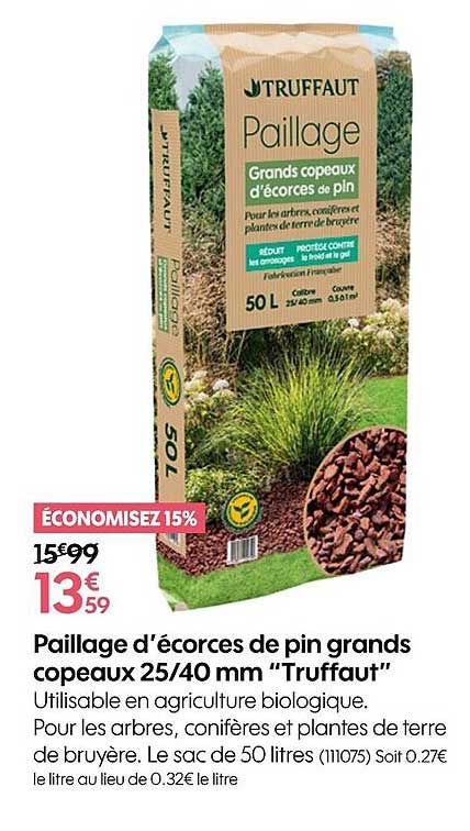 paillage d'écorces de pin grands copeaux 25/40 mm "truffaut"