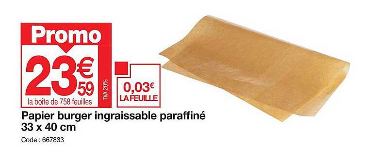 papier burger ingraissable paraffiné 33 x 40 cm