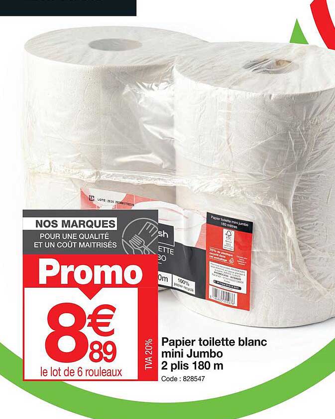 papier toilette blanc mini jumbo 2 plis 180 m