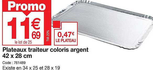 plateaux traiteur coloris argent 42 x 28 cm