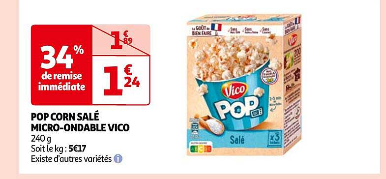pop corn salé micro-ondable vico
