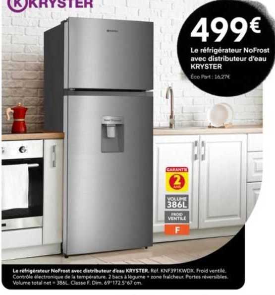 réfrigérateur nofrost avec distributeru d'eau kryster
