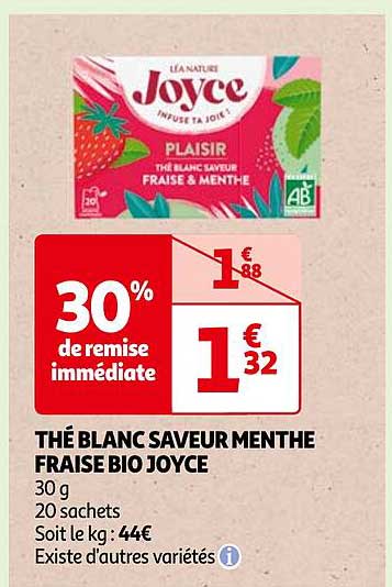 thé blanc saveur menthe fraise bio joyce
