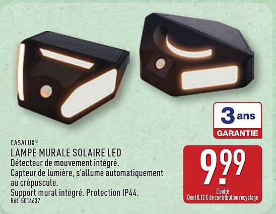 CASALUX LAMPE MURALE SOLAIRE LED