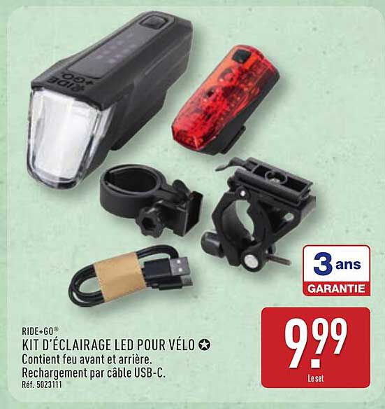 RIDE+GO Kit d’éclairage LED pour vélo