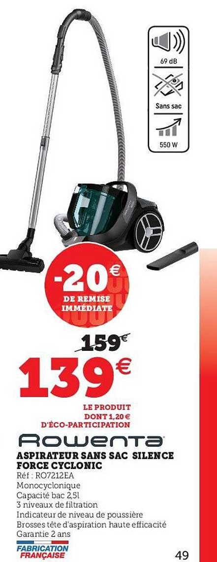 aspirateur sans sac silence force cyclonic rowenta