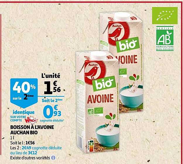 boisson à l'avoine auchan bio