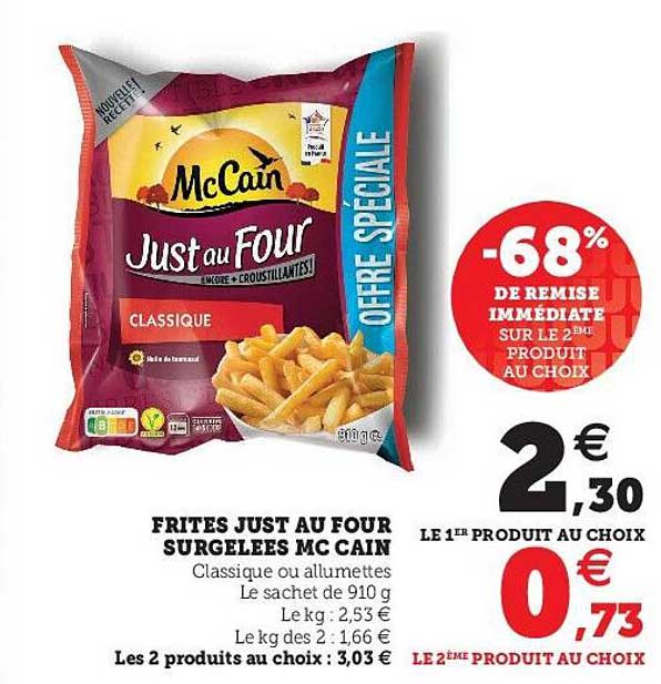 frites just au four surgelées mc cain