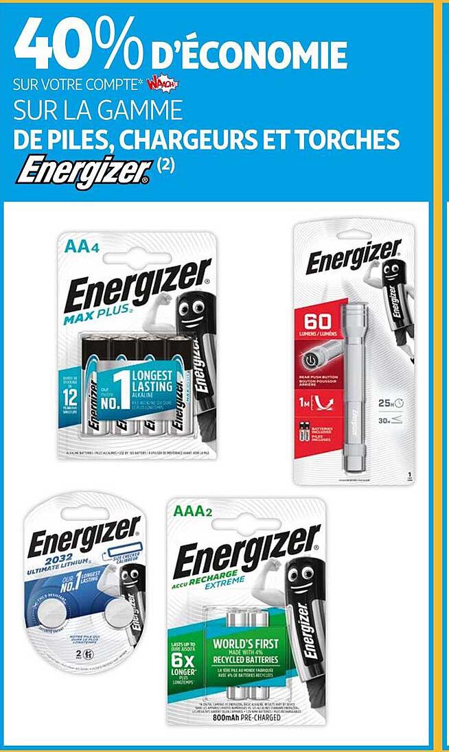 la gamme de piles, chargeurs et torches energizer