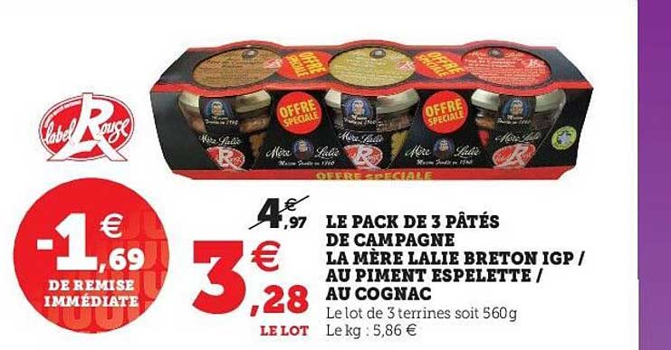 le pack de 3 pâtés de campagne la mère lalie breton igp - au piment espelette - au cognac