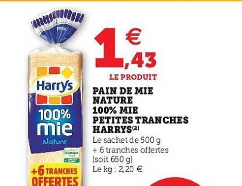 Pain De Mie Nature 100% Mie Petites Tranches Harrys