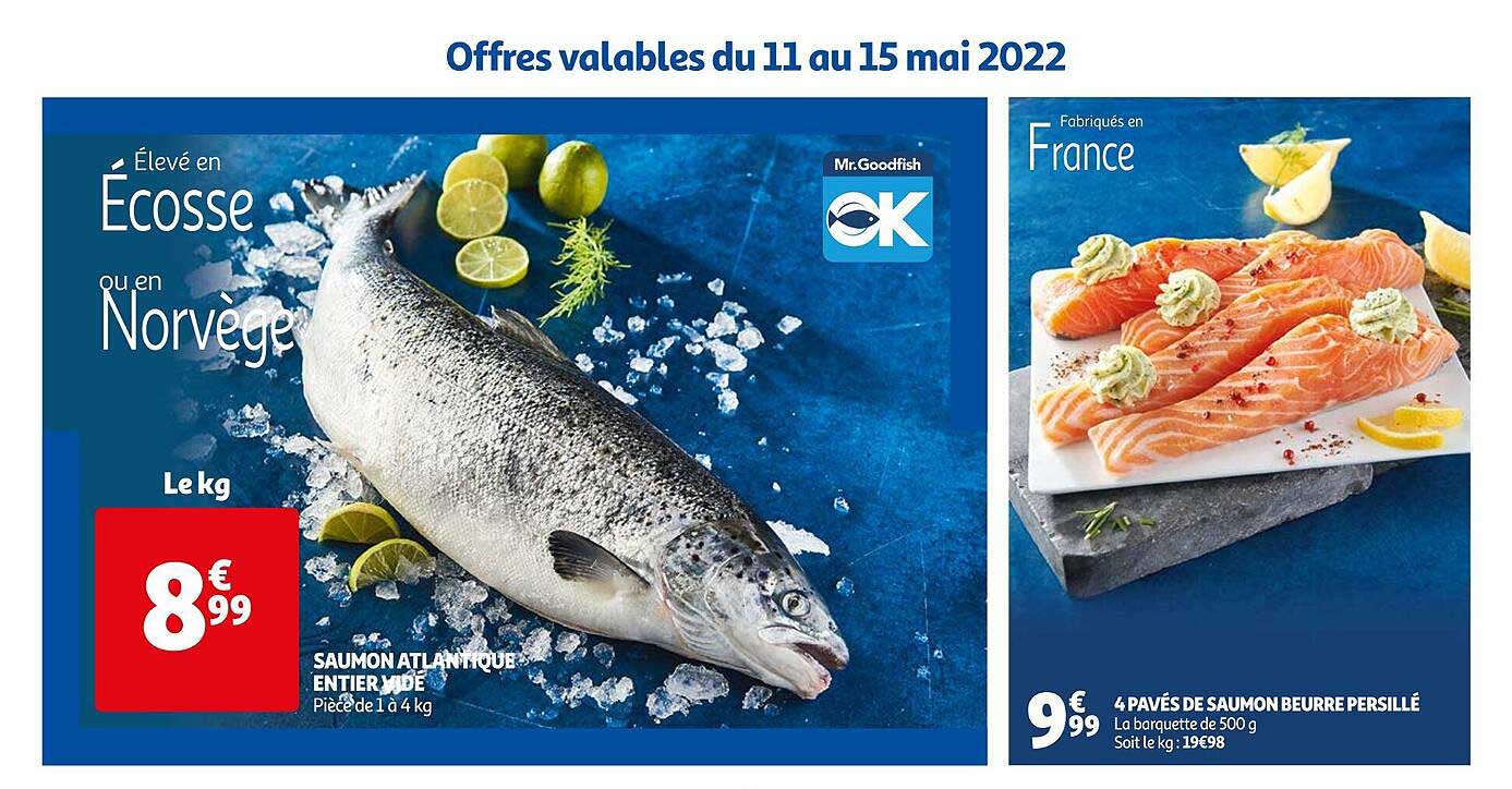 Saumon Atlantique Entier Vidé, 4 Pavés De Saumon Beurre Persillé