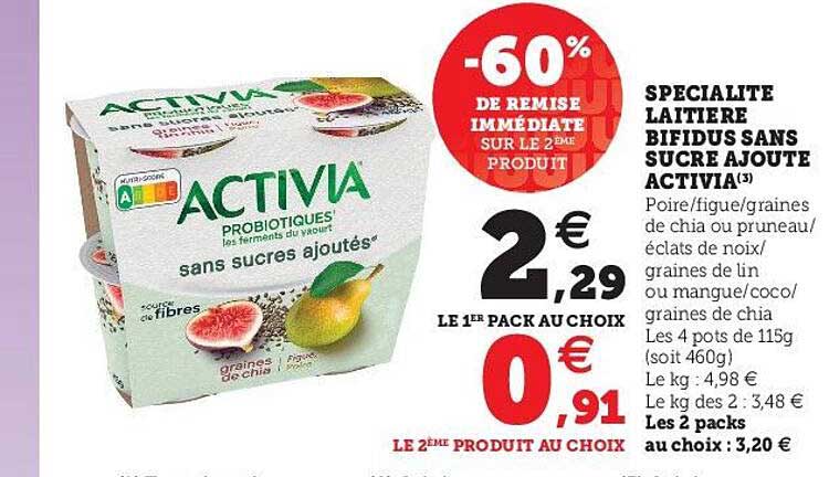 spécialité laitière bifidus sans sucre ajouté activia