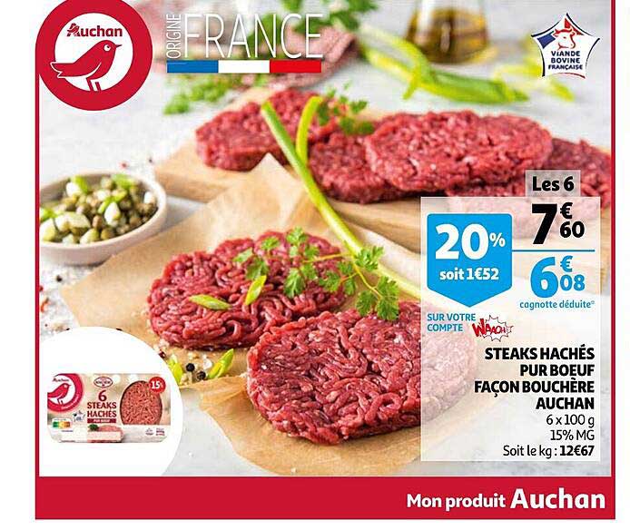 steaks hachés pur bœuf façon bouchère auchan