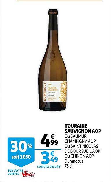 touraine sauvignon aop ou saumur champigny aop ou saint nicolas de bourgueil aop ou chinon aop dumnacus