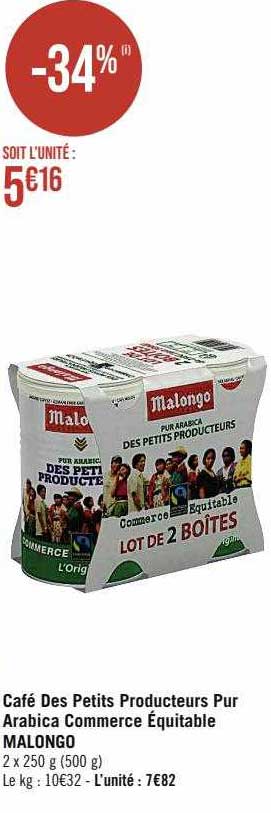 café des petits producteurs pur arabica commerce équitable malongo