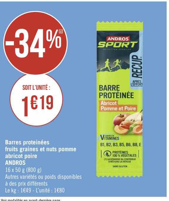 barres protéinées fruits graines et nuts pomme abricot poire andros
