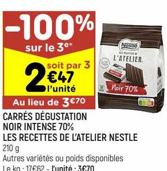 carrés dégustation noir intense 70% les recettes de l'atelier nestlé