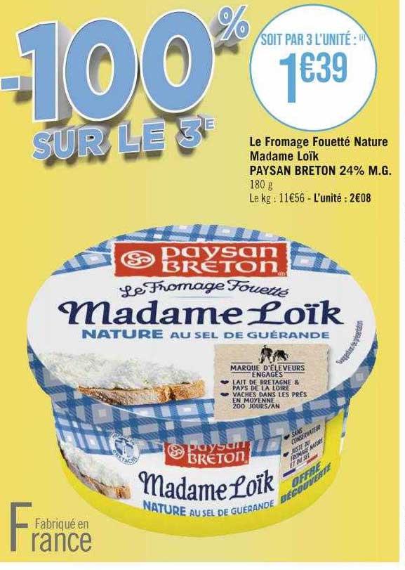 le fromage fouetté nature madame loïk paysan breton 24% m.g.