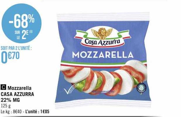 mozzarella casa azzurra 22% mg