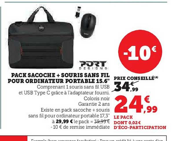 pack sacoche + souris sans fil pour ordinateur portable 15.6" port designs