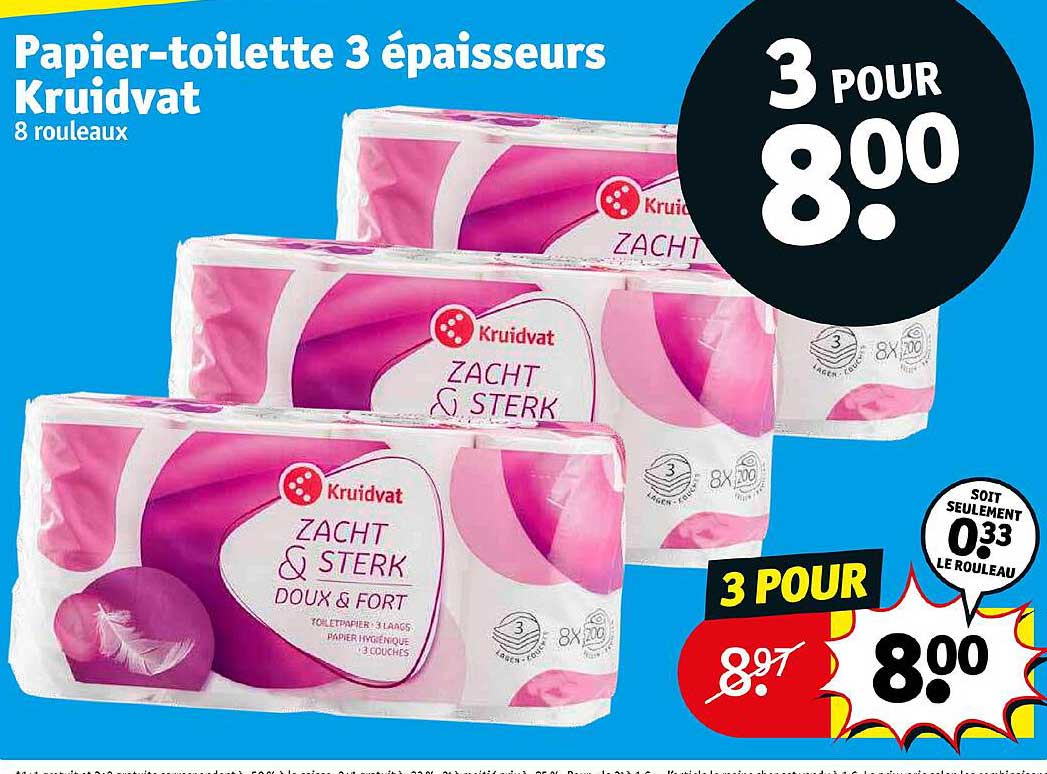 papier-toilette 3 épaisseurs kruidvat