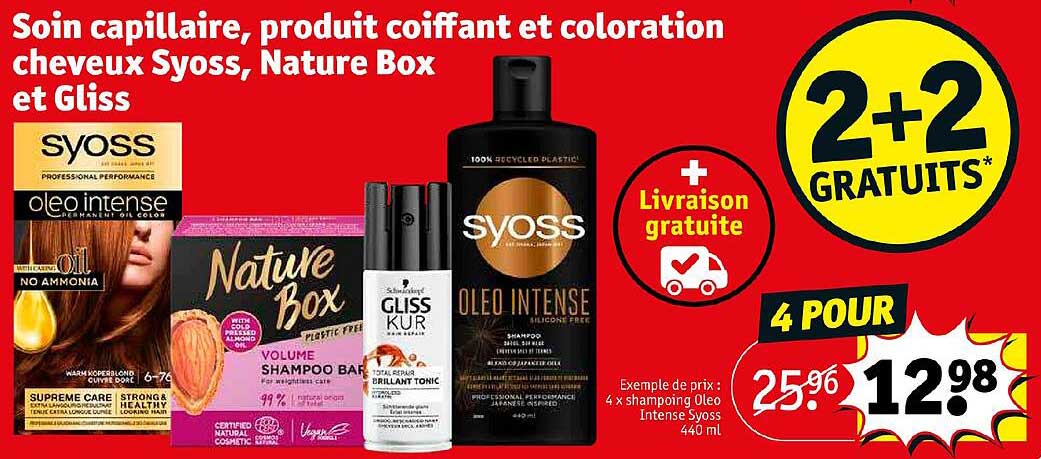 soin capillaire, produit coiffant et coloration cheveux syoss, nature box et gliss