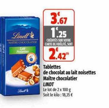 tablettes de chocolat au lait noisettes maître chocolatier lindt