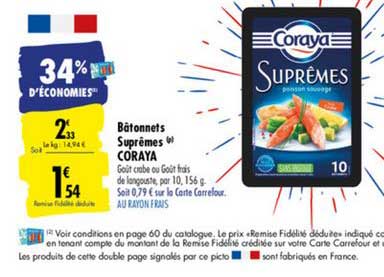 bâtonnets suprêmes coraya 34% d'économies